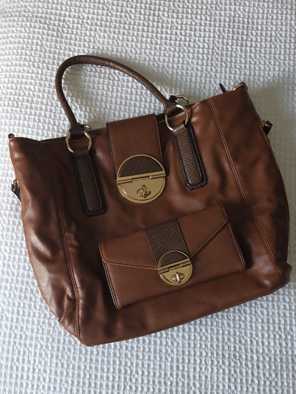 ALDO Brown Satchel Handbag and Matching Wallet Set